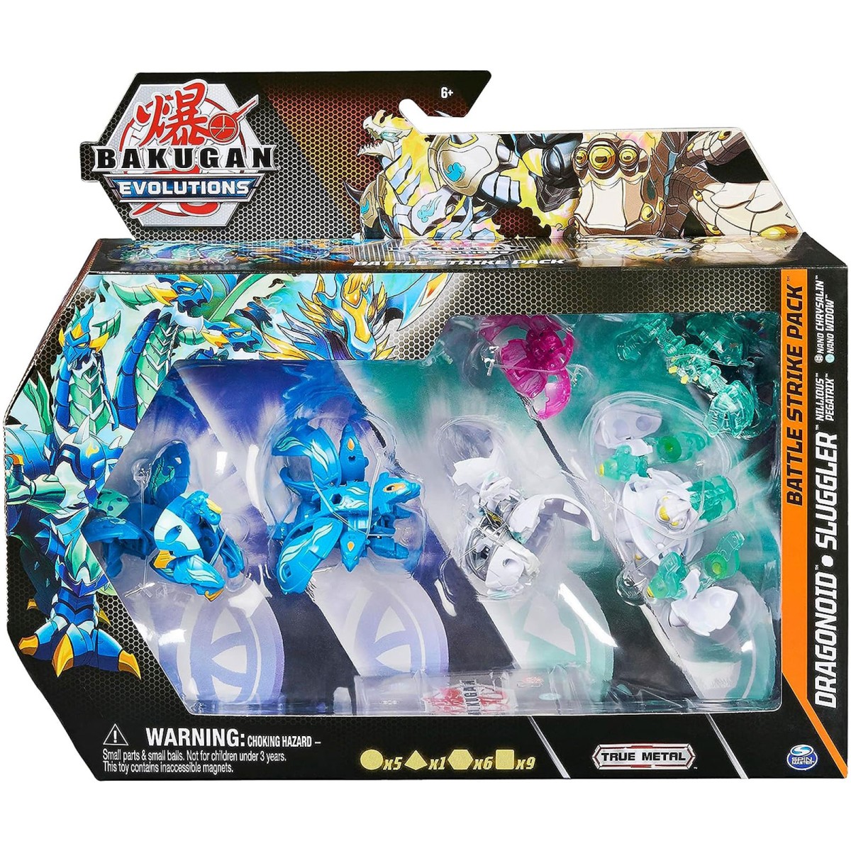Spin Master 6062874 (20134753) - Bakugan Evolutions - Battle Strike Pack inkl. Draganoid, Sluggler, Nillious, Pegartix, Nano Chrysalin & Nano Widow