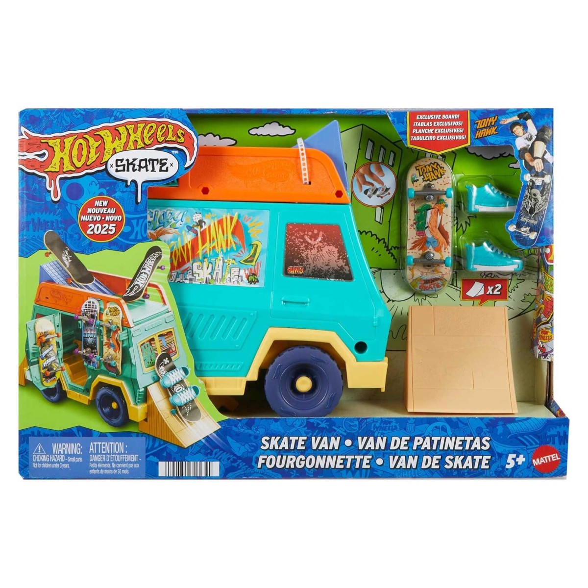 Mattel JGG91 - Hot Wheels Skate - Tony Hawk Skate Van Spielset inkl. Board, Halfpype und weitere Zubehörteile