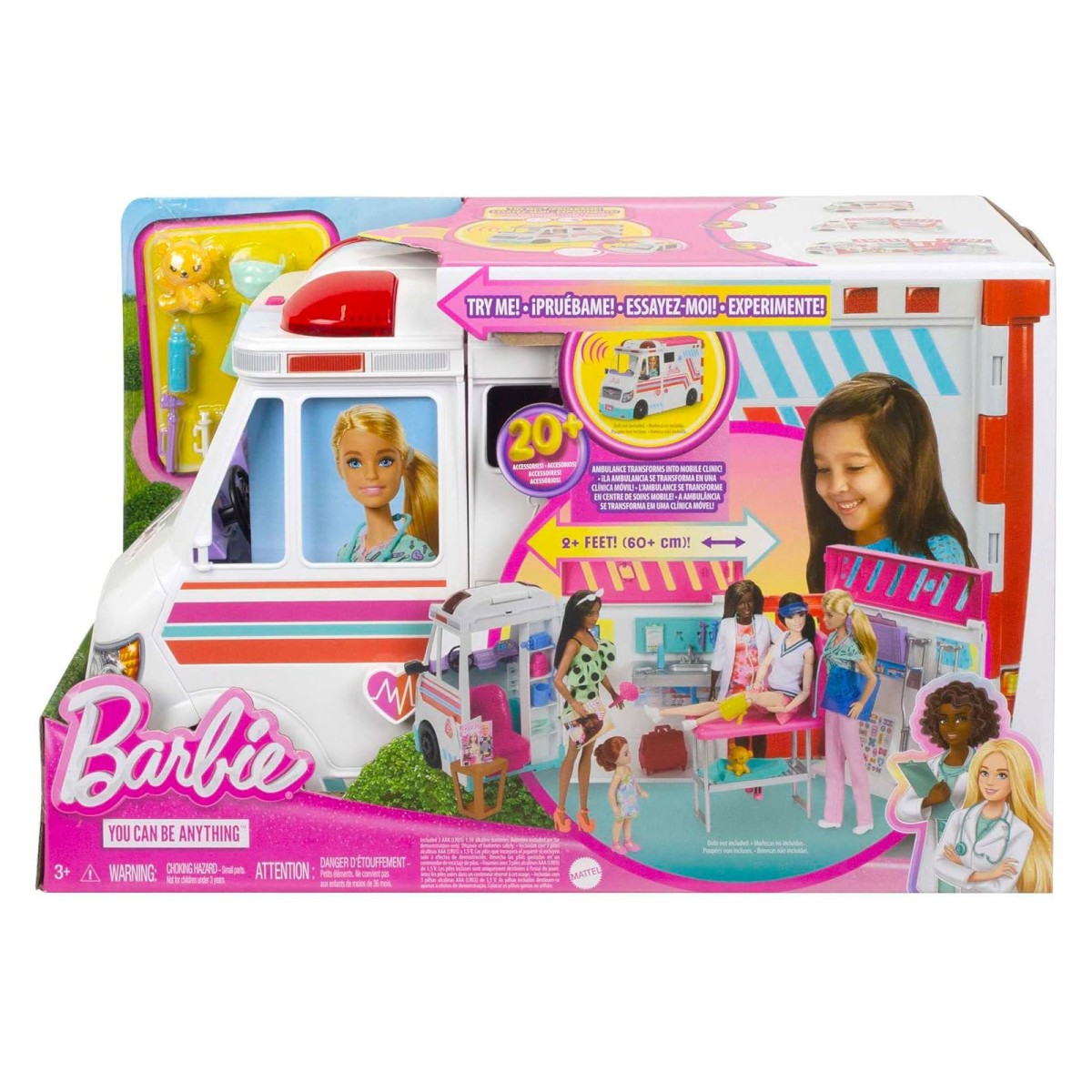 Mattel HKT79 2.Wahl - Barbie - You can be anything - 2 in 1 Krankenwagen und Klinik (ohne Puppe), Spielset mit Licht und Sound