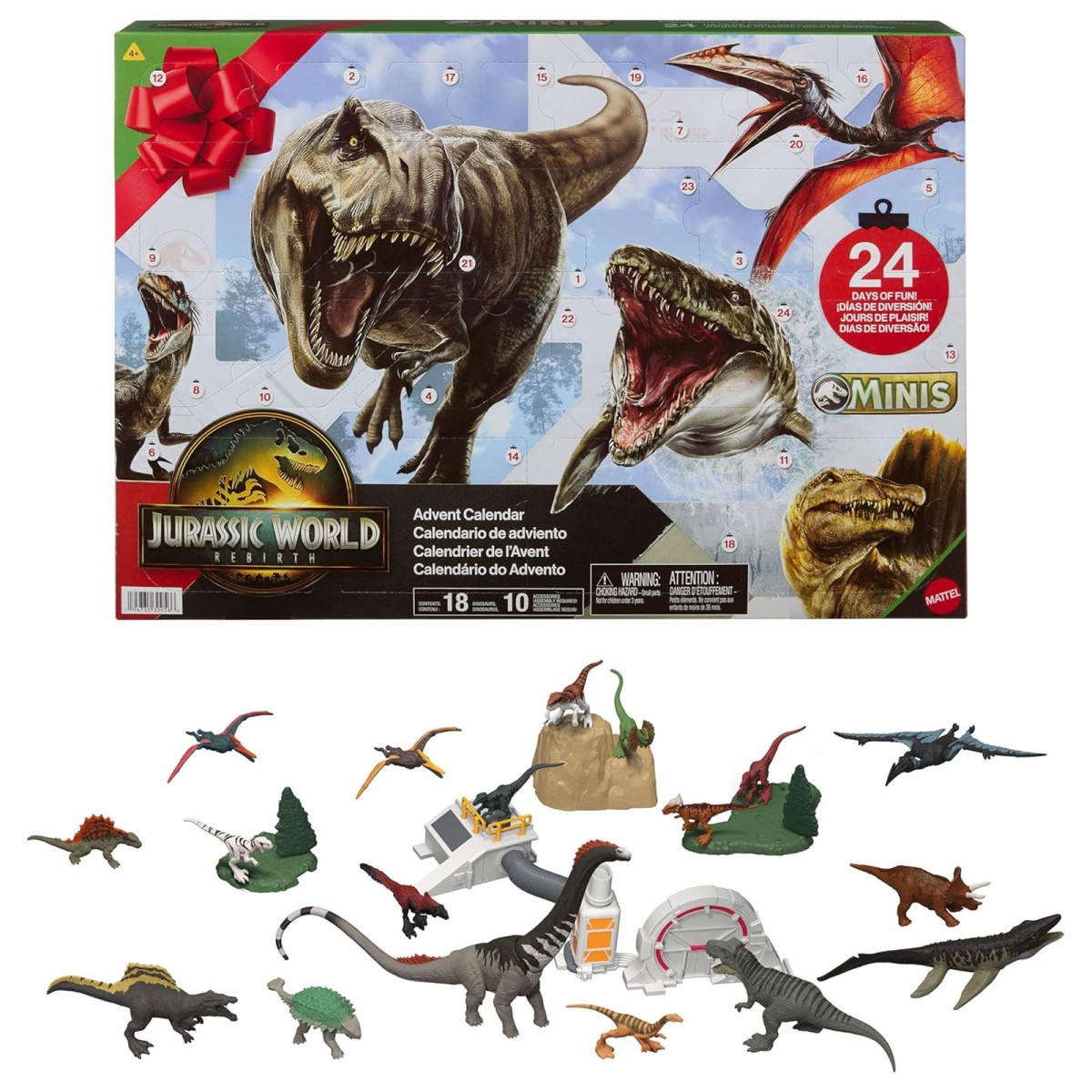 Mattel JGB67 2.Wahl - Jurassic World - Adventskalender - 24 Überraschungen - 18 Dinosaurier Figuren & Zubehör