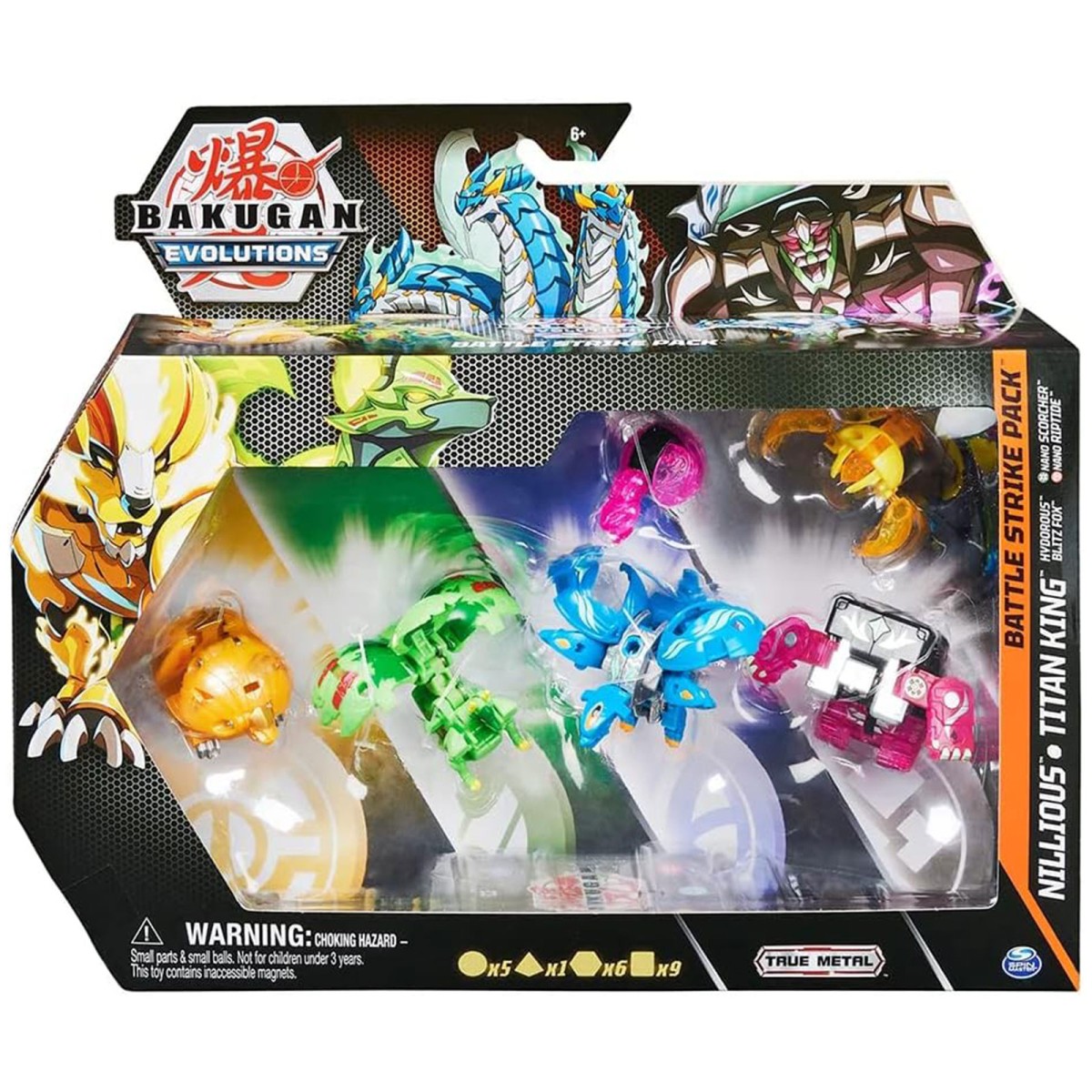 Spin Master 6062874 (20134752) - Bakugan Evolutions - Battle Strike Pack inkl. Nillious, Titan King, Hydorous, Blitz Fox, Nano Scorcher & Nano Riptide
