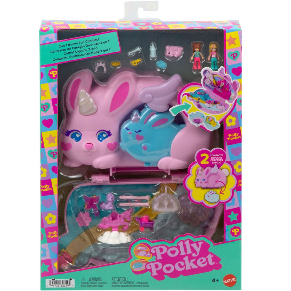 Mattel JFT88 - Polly Pocket - 2-in 1 Häschenschatulle, Mini Spielset