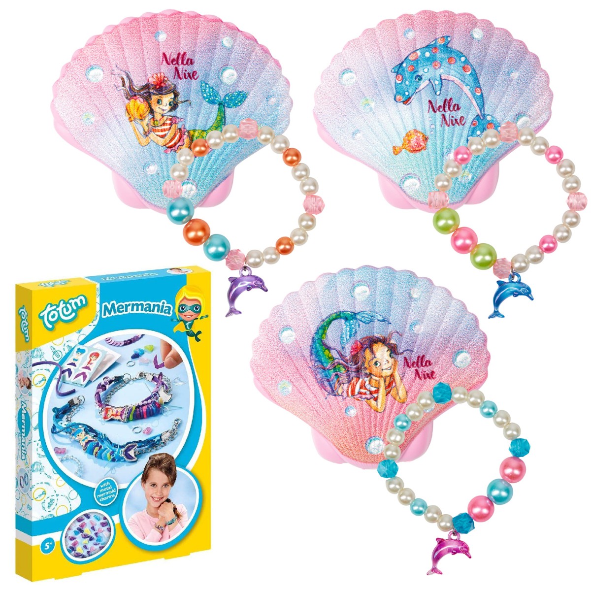 SPAR-SET 194076 - Coppenrath - Die Spiegelburg - Nella Nixe - 3 Zaubermuscheln mit Armbändern + DIY Armband-Bastelset