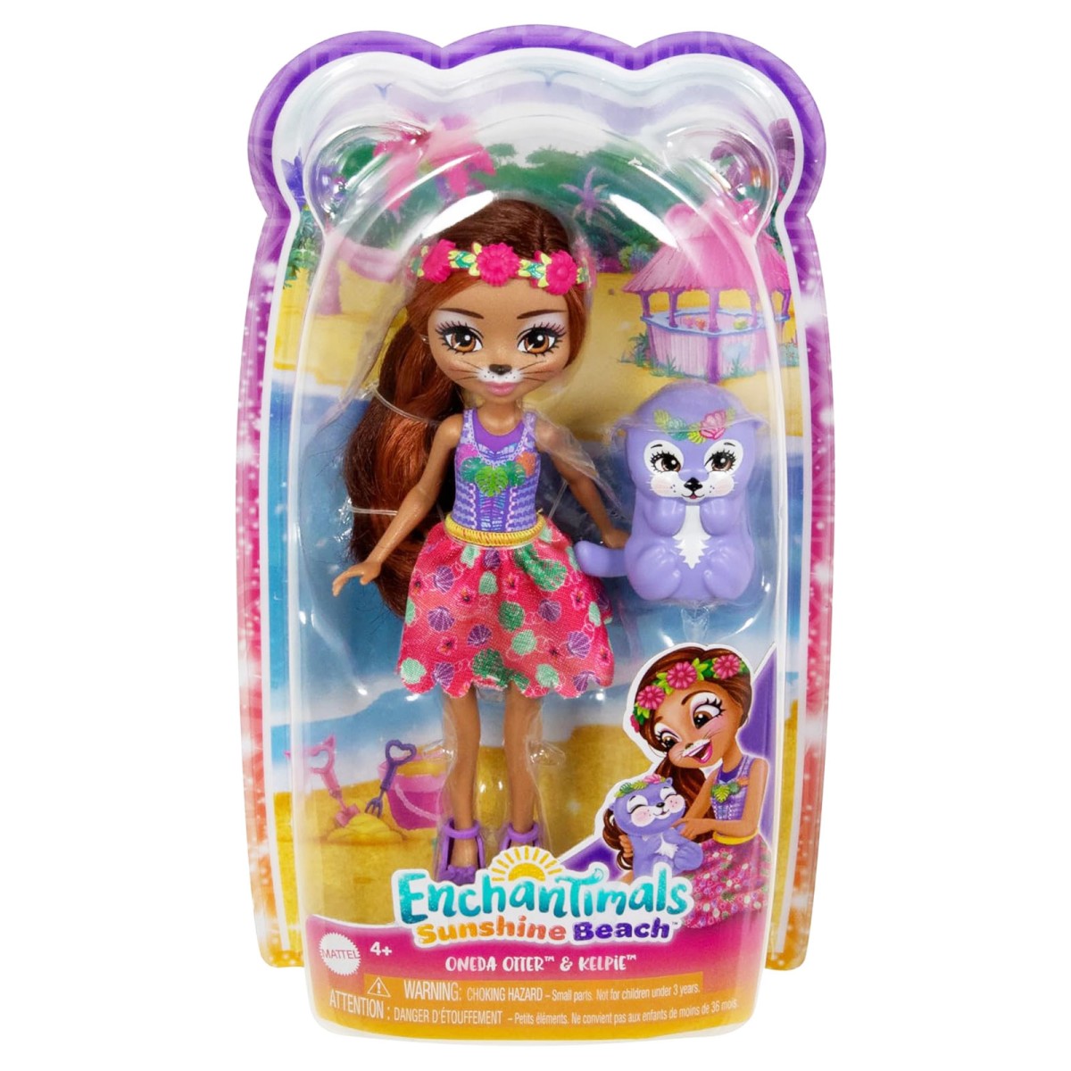 Mattel HXB98 - Enchantimals - Sunshine Beach - Puppe mit Tierfreund, Oneda Otter und Kelpie