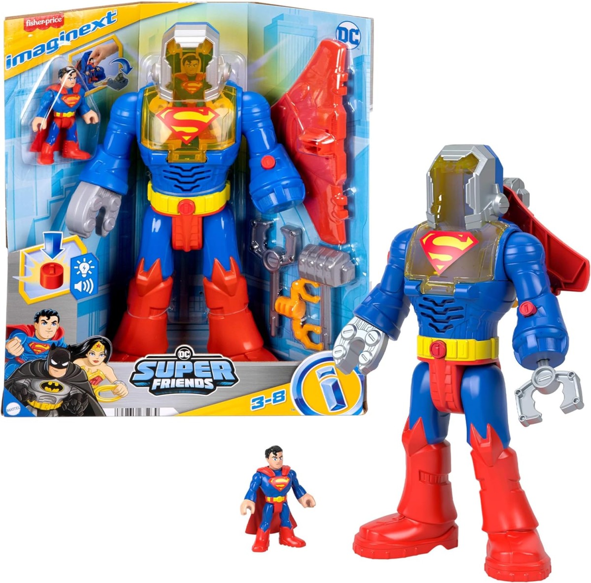Mattel JCT47 - DC - Super Frieds - Fisher-Price - Imaginext - Interaktiver Roboter, Spielfigur mit Zubehör, 30 cm