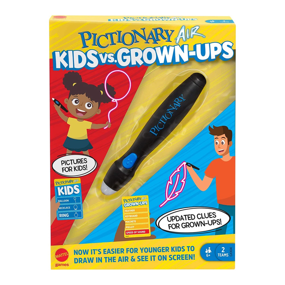Mattel GYH79 - Pictionary Air - Klein gegen Groß - Zeichenspiel, Stift