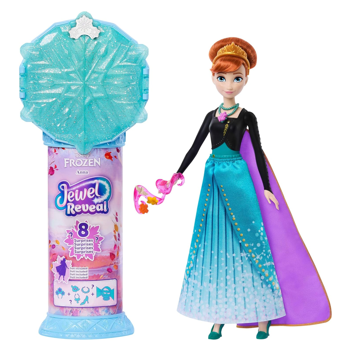 Mattel JJY37 - Disney Frozen - Juwel Reveal - Anna Puppe mit 8 Überraschungen