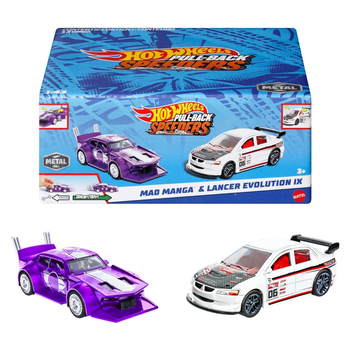 Mattel HPR91 sort. - Hot Wheels - Pull-Backs 2-Pack, verschiedene Modelle