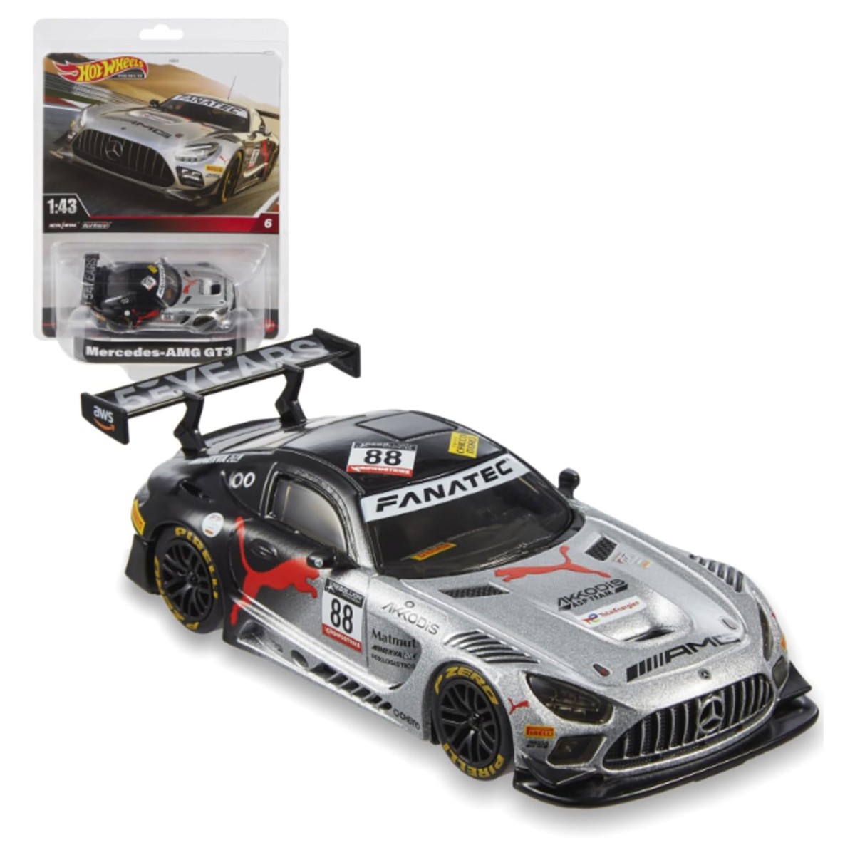Mattel HMD44 - Hot Wheels - Premium - Die-Cast-Fahrzeug, 1:43, Mercedes-AMG GT3