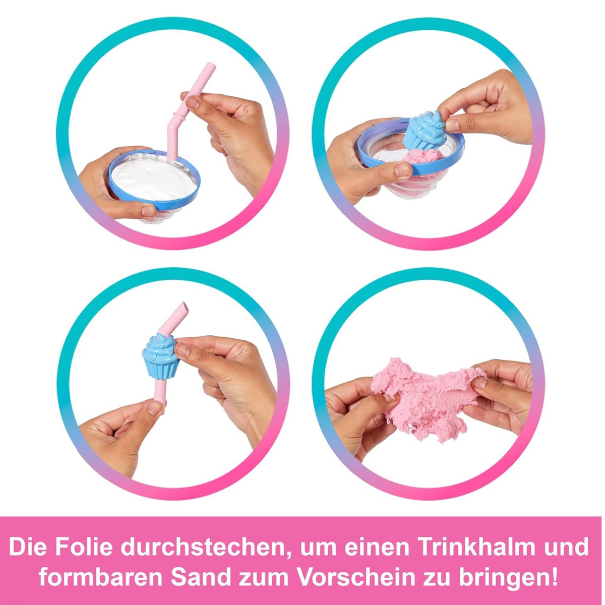 Mattel JFY61 - Barbie - Pop Reveal - Modepuppe mit 8 Überraschungen und formbaren Sand (56g), Cupcake Design