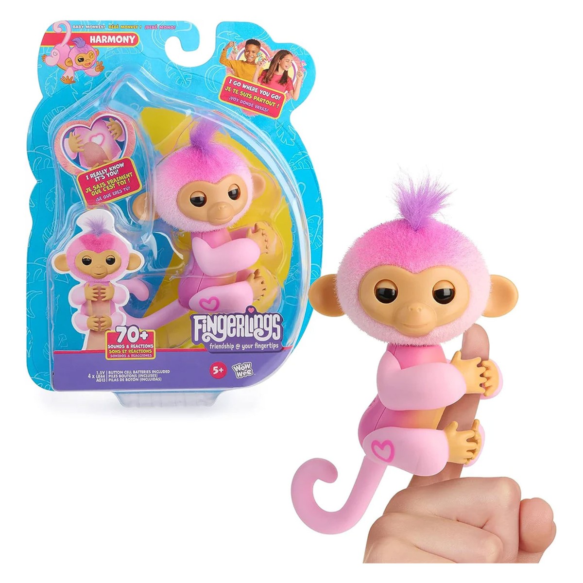 WowWee 3111 - WowWee - Fingerlings - Interaktives Baby-Äffchen „Harmony“ – Reagiert auf Ton, Bewegung & Berührung