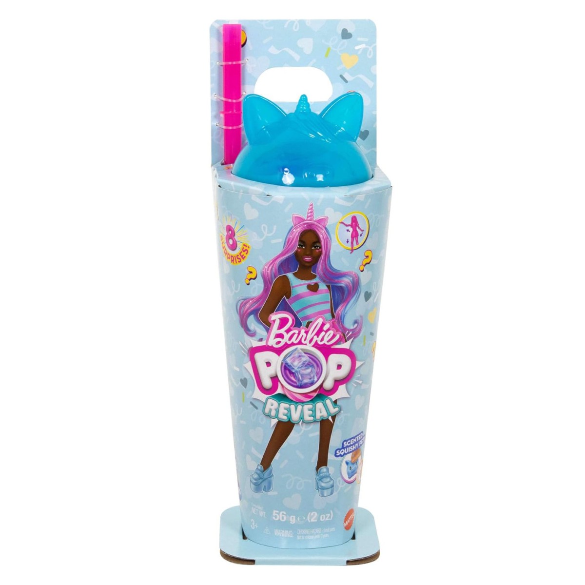Mattel JCN86 - Barbie - Pop Reveal - Duftende Puppe mit 8 Überraschungen und Farbwechsel, Einhorn-Modepuppe & Haustier, [MHD 01.04.2027]
