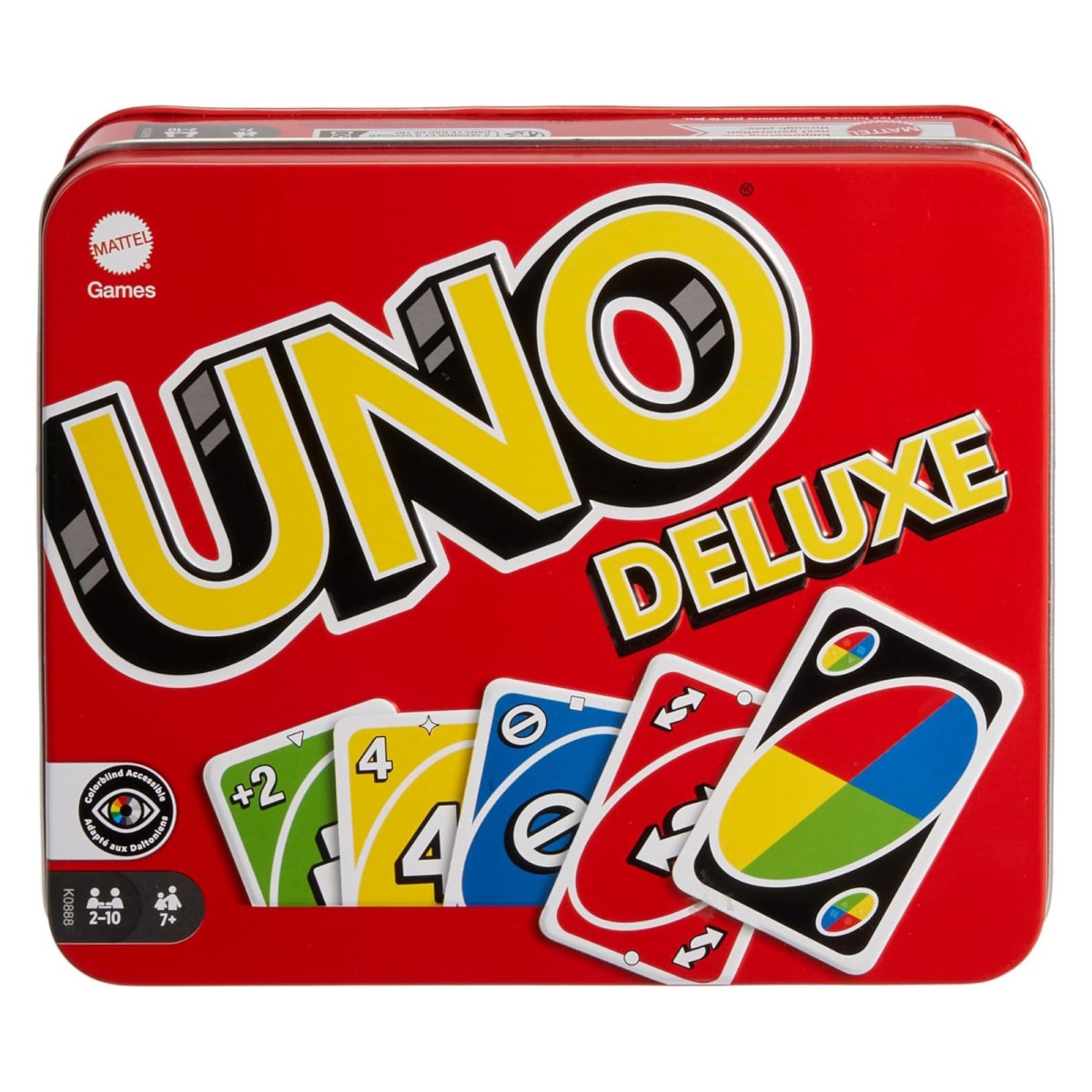 Mattel K0888-1 - Mattel Games - UNO Deluxe, Kartenspiel in Metall-Box mit barrierefreier Farbgestaltung