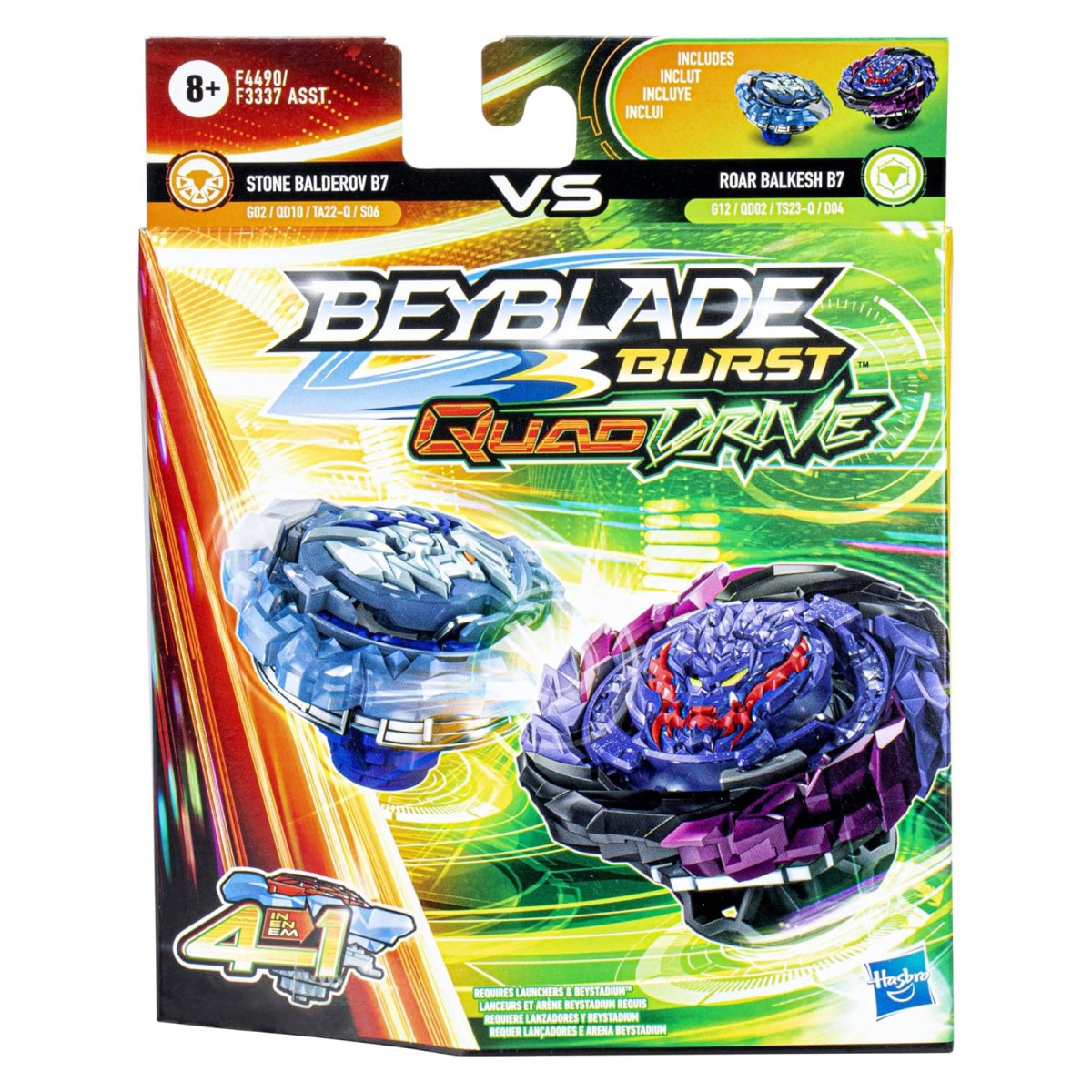 Hasbro F4490 - Beyblade - Burst QuadStrike - Stone Balderov B7 & Roar Balkesh B7 - Kreisel - 2er Pack