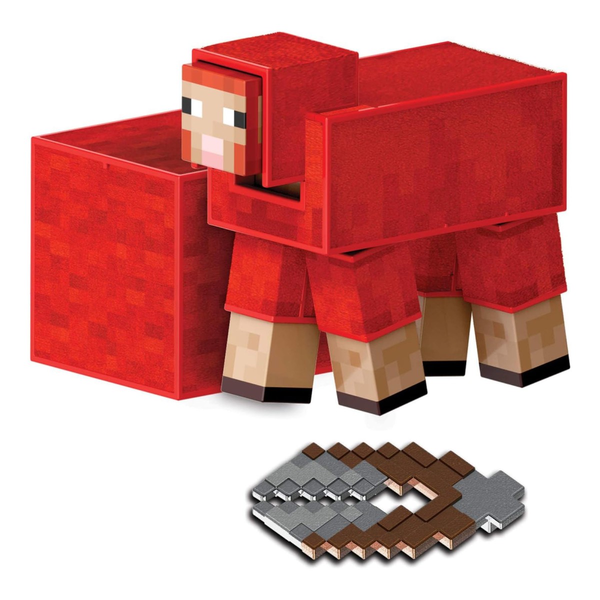 Mattel JCV22 - Minecraft - Mojang Studios - Diamond Level - rotes Schaf Actionfigur, ca. 9 cm mit 3 Zubehörteilen