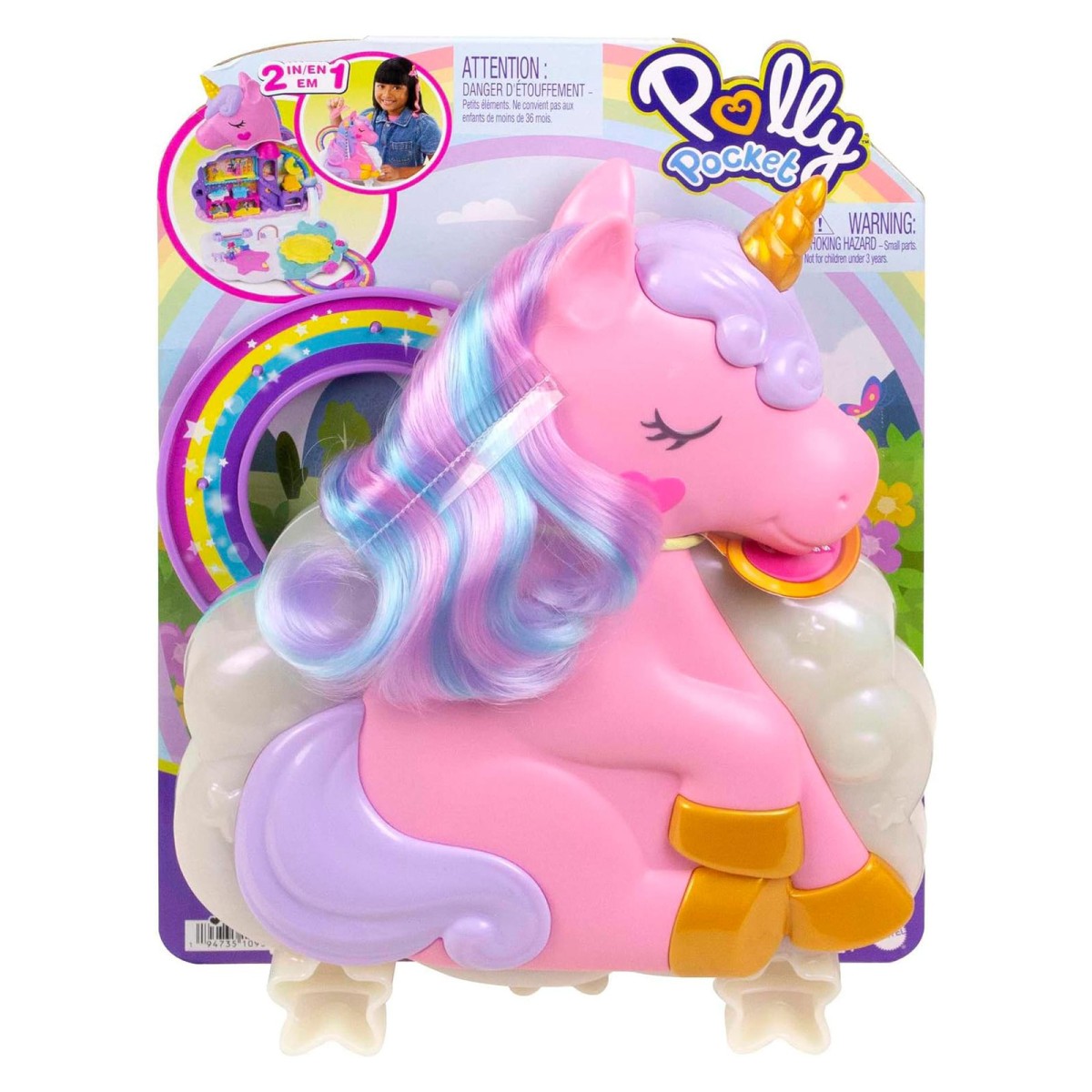 Mattel HKV51 - Polly Pocket - Regenbogen Einhorn, Mini-Spielset mit Zubehör
