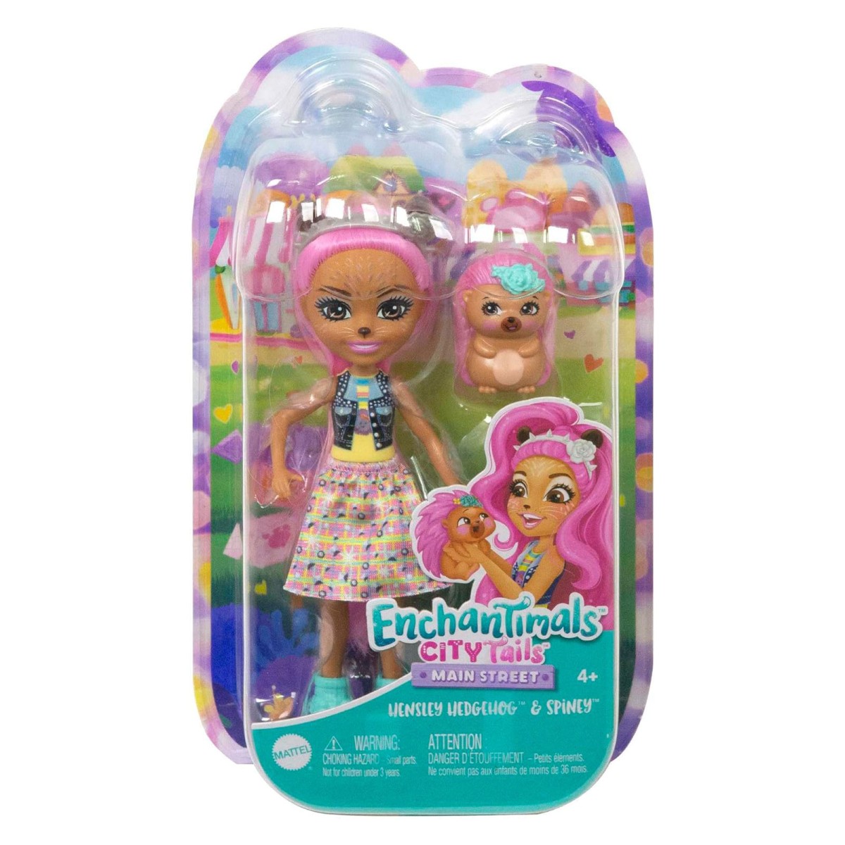 Mattel HKN13 - Enchantimals - City Tails - Main Street - Puppe mit Tierfreund, Hensley Hedgehog und Spiney