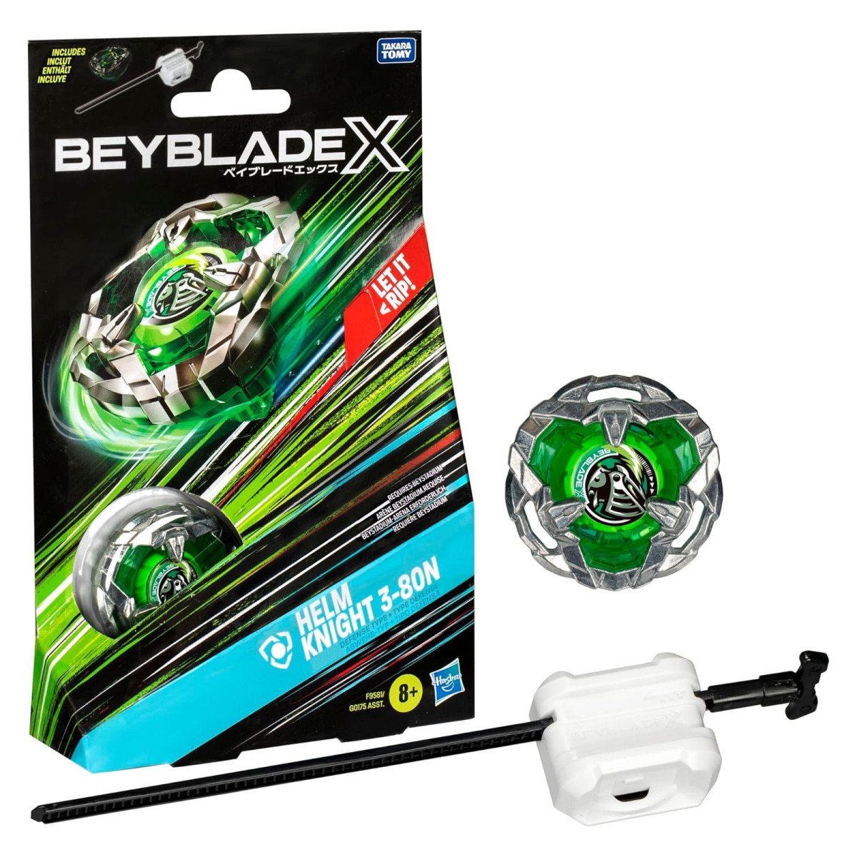 Hasbro F9581 - Beyblade X - Starter Pack – Helm Knight 3-80N – Abwehr-Kreisel mit Launcher