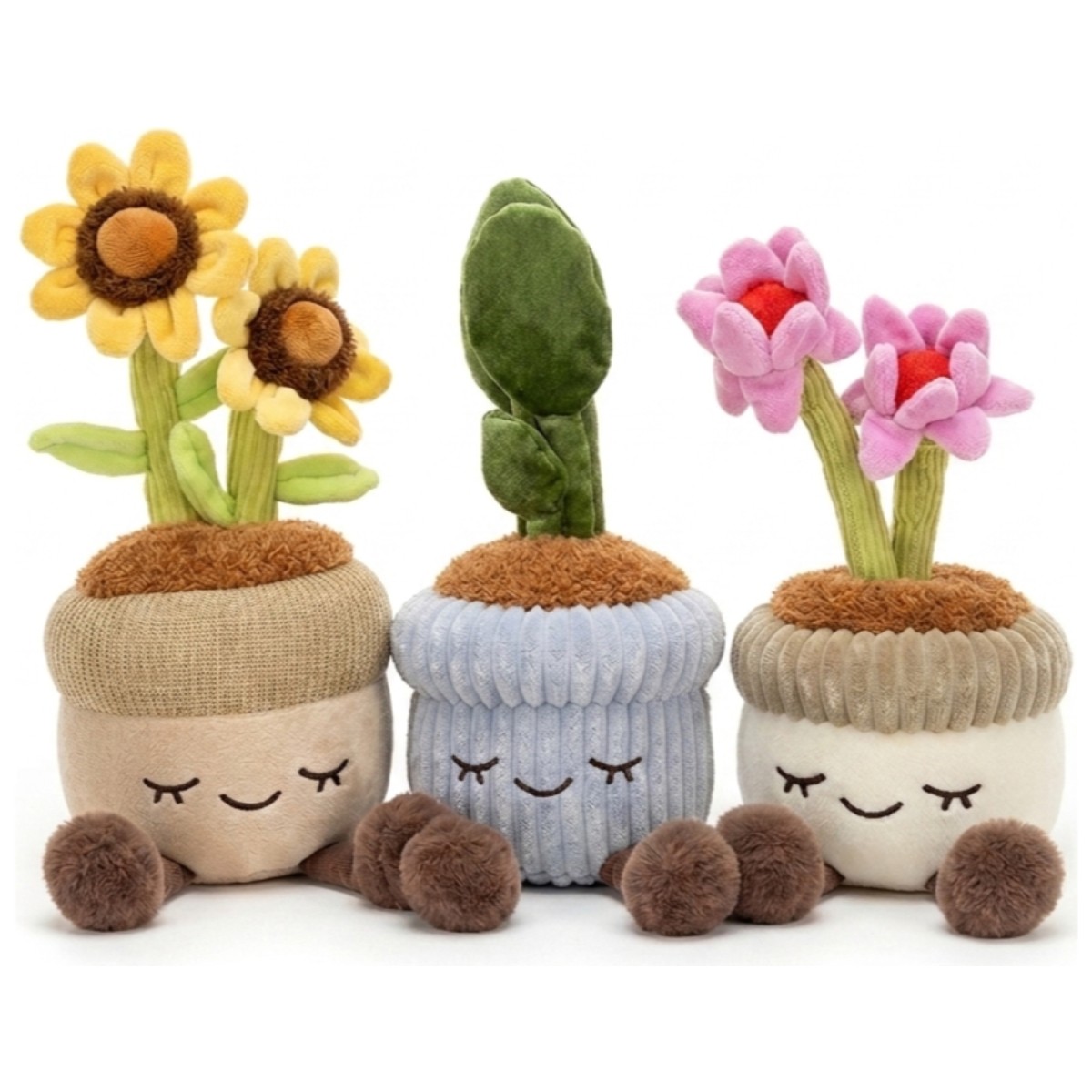 Jazwares RBGH00112-1 BUNDLE - Greenhouse - 3er-Set Plüsch-Pflanzen im Plüsch-Blumentopf – Gummibaum, Echinacea & Sonnenblume – Felicity, Joane & Lauren