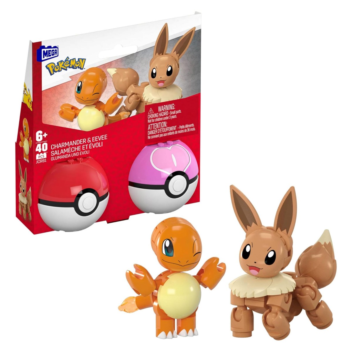 Mattel JCR81 - MEGA - Pokémon - 2er Pokéball Set - Evoli und Glumanda
