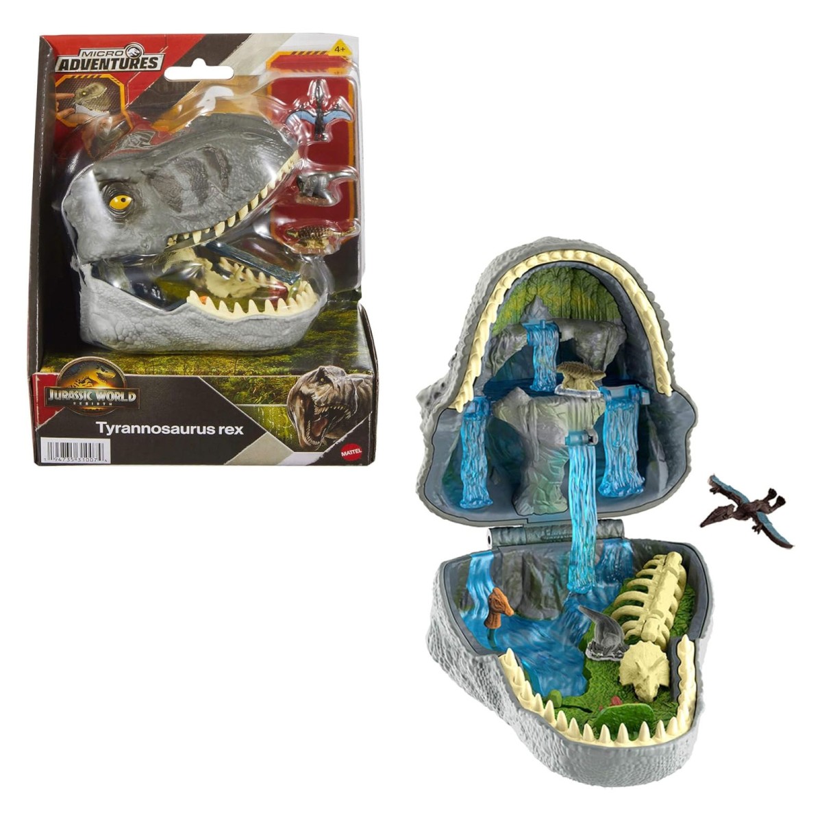 Mattel JGB97 - Jurassic World - Die Wiedergeburt – Kleines Abenteuer-Spielset im T-Rex-Kopf