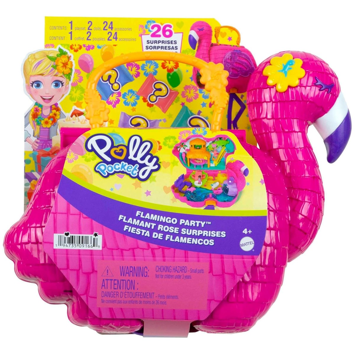 Mattel HJN76 - Polly Pocket - Spielset mit 26 Überraschungen, Flamingo-Party (HGC41)