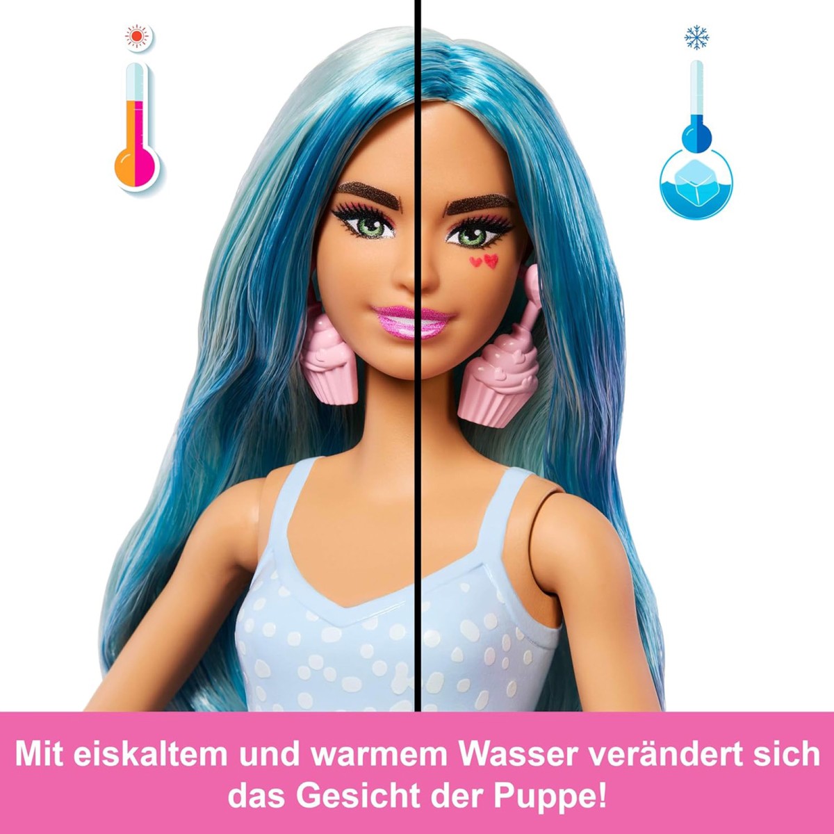 Mattel JFY61 - Barbie - Pop Reveal - Modepuppe mit 8 Überraschungen und formbaren Sand (56g), Cupcake Design