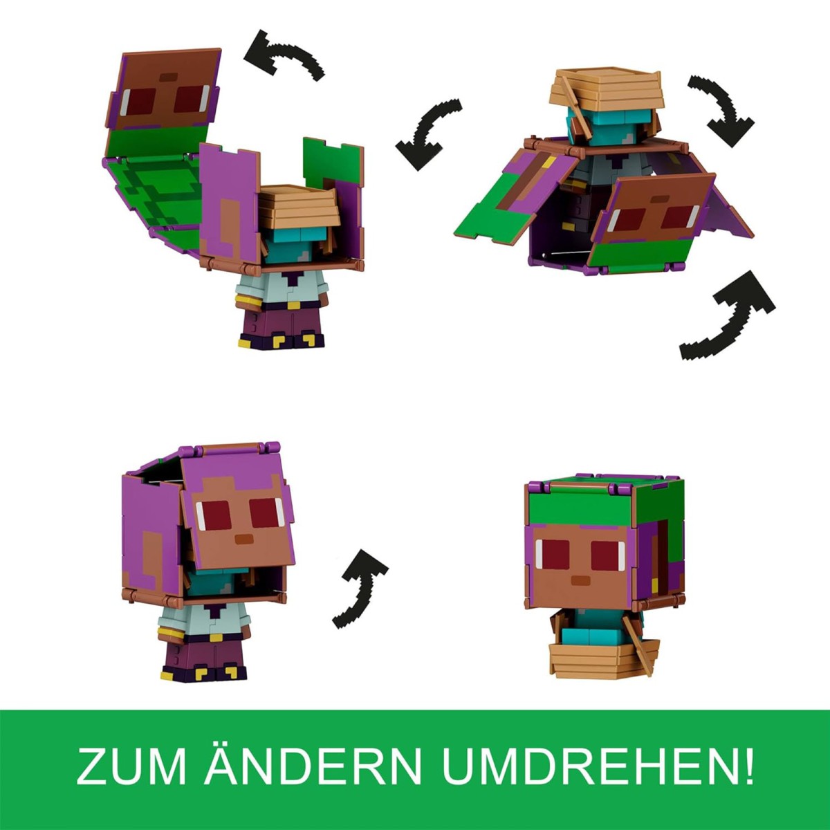 Mattel JCY31 - Minecraft - Flippin' Figs 2er-Pack, Actionfiguren ca. 9cm mit großen Köpfen, Segelnder Efe und Delfin + Truhe