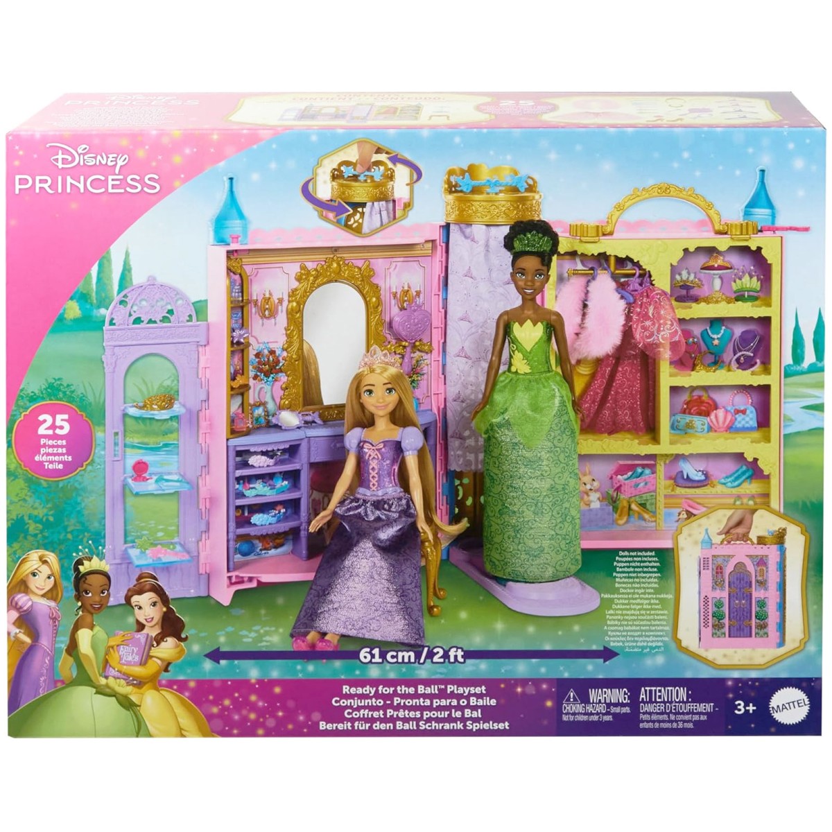 Mattel HXC20 - Disney Princess - Bereit für den Ball-Schrank mit Kleidung, keine Puppen enthalten