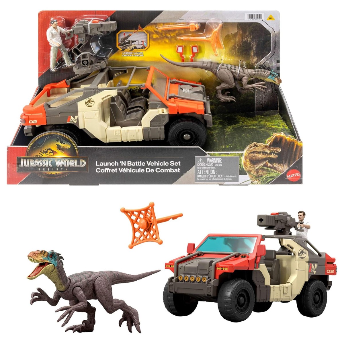 Mattel JGB59 - Jurassic World - Die Wiedergeburt - Spielset, Fahrzeug, Spielfiguren, Launch´n Battle Fahrzeugset