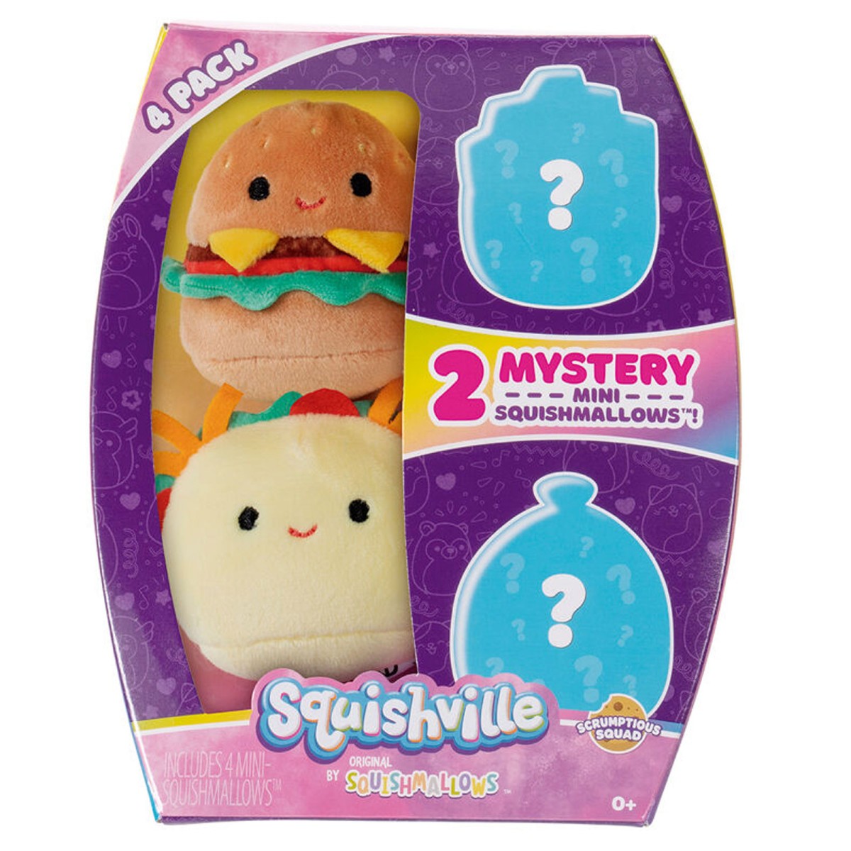 Jazwares SQM0077 - Squishmallows - Squishville - 4er Pack mit 2 Mystery-Überraschungsfiguren, á 5 cm