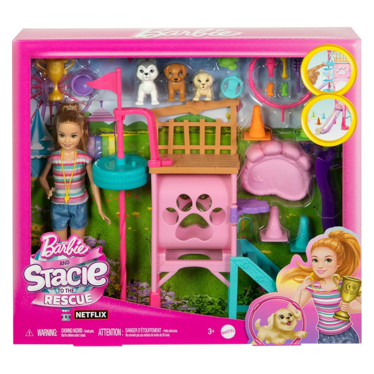 Mattel HRM10 - Barbie - Stacie - Hündchenspielplatz-Spielset mit Puppe und Zubehör