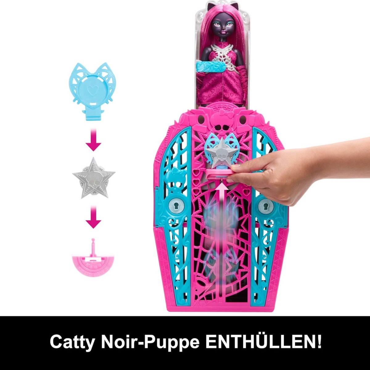 Mattel JBG82 - Monster High - Skulltimate Secrets Hauntlywood Mysteries – Catty-Noir Puppe mit 19+ Überraschungen, "Kleiderschrank"