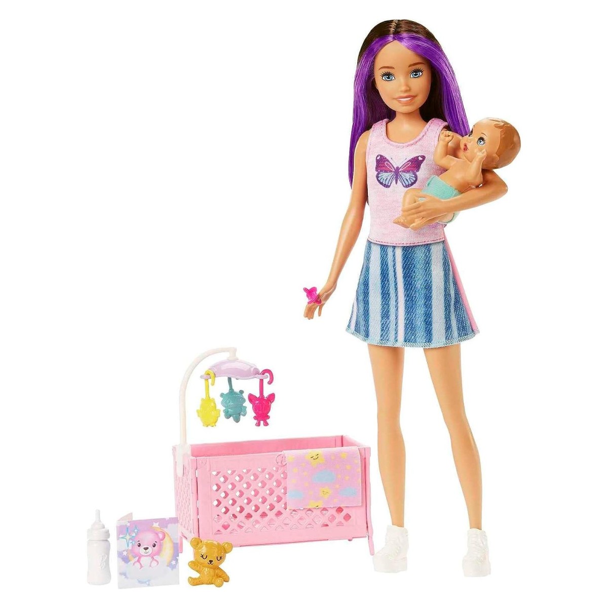Mattel HJY33 - Barbie - Skipper Babysitters Inc - Spielset, Puppe mit Babybett, Baby und Zubehör