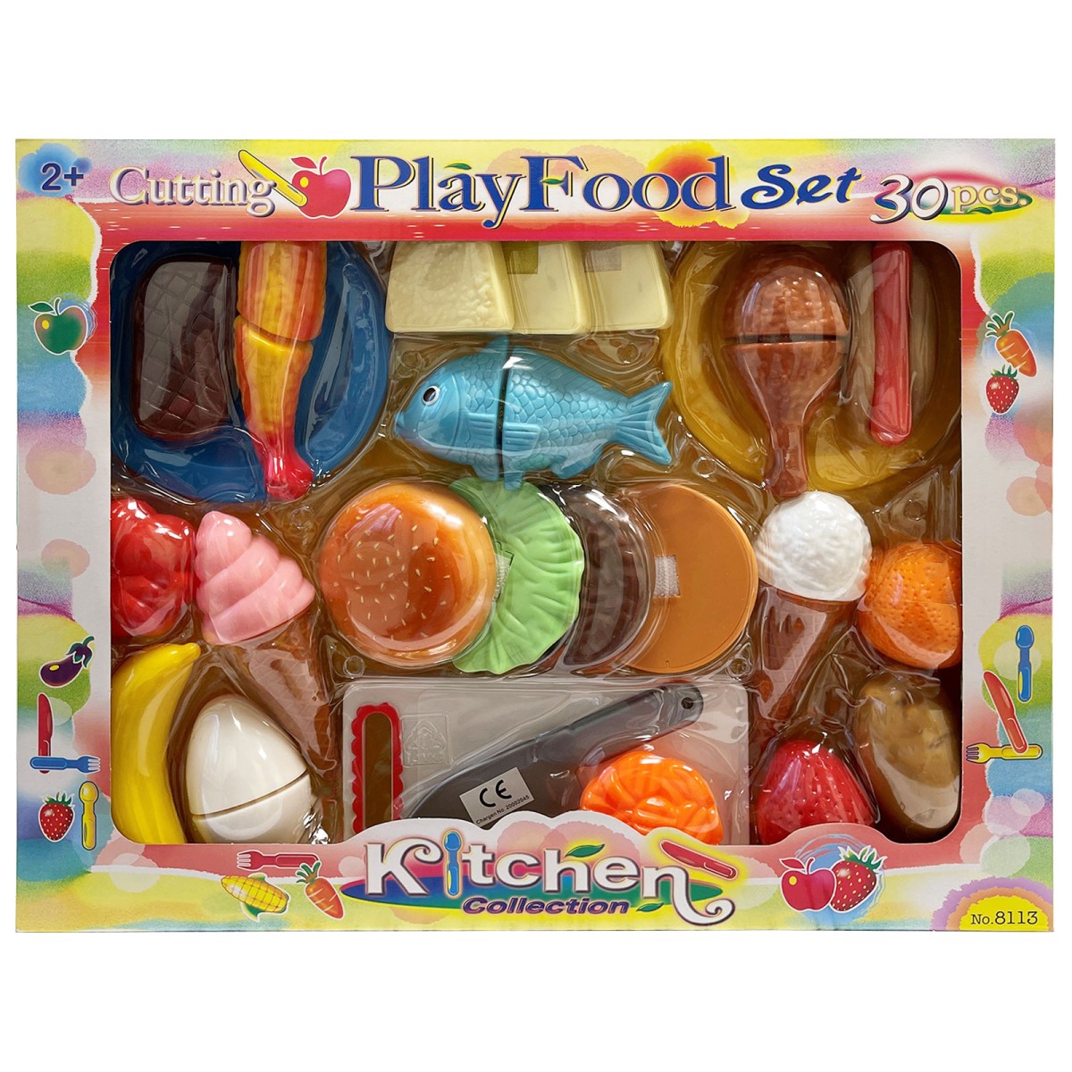 Hausmann 8113 - Küchen-Spielset; verschiedene Lebensmittel: Burger, Fisch, Eis, Banane, Ei uvm.