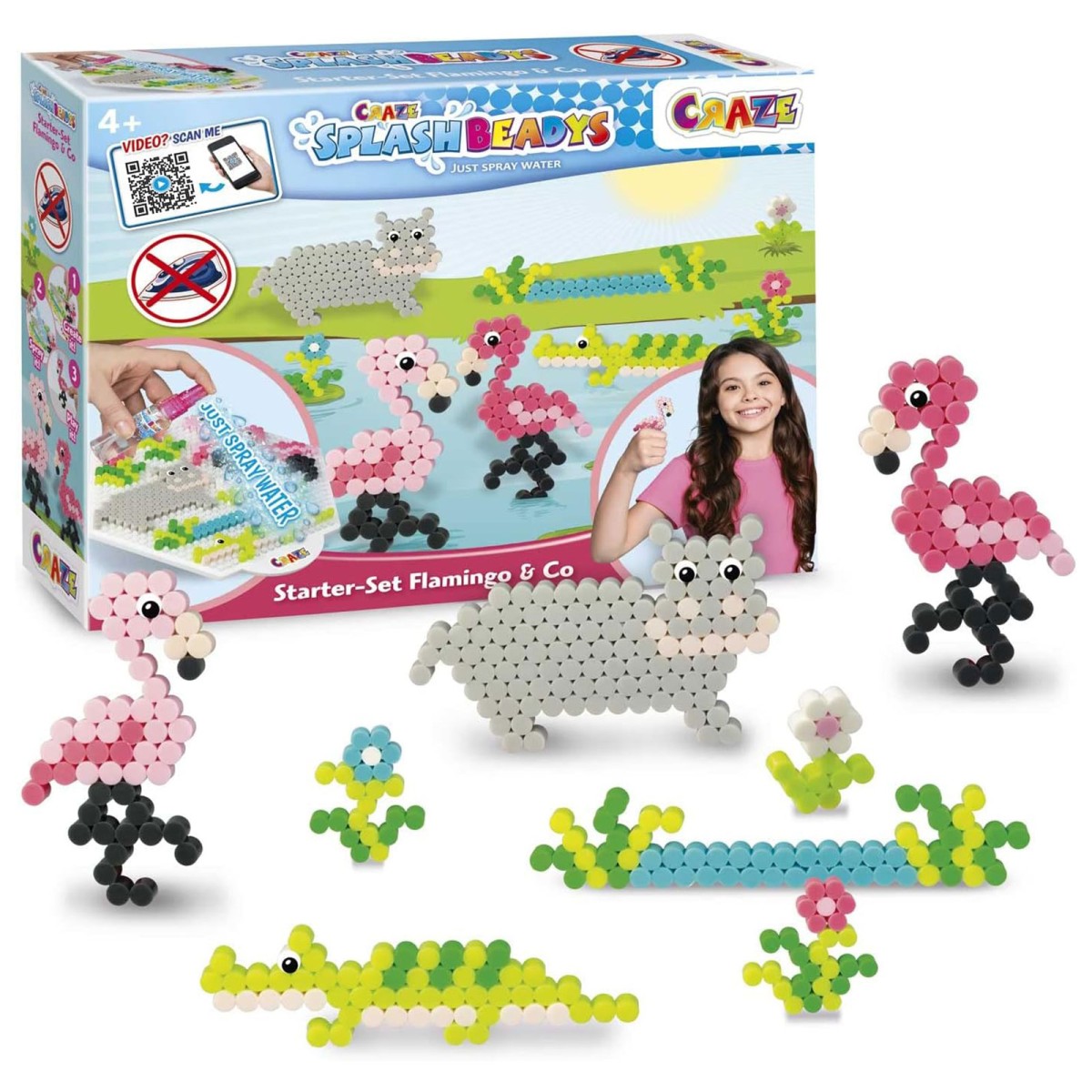 CRAZE 20579 - Splash Beadys - Starter Set Steckperlen, Wasserperlen, Flamingo & Co.