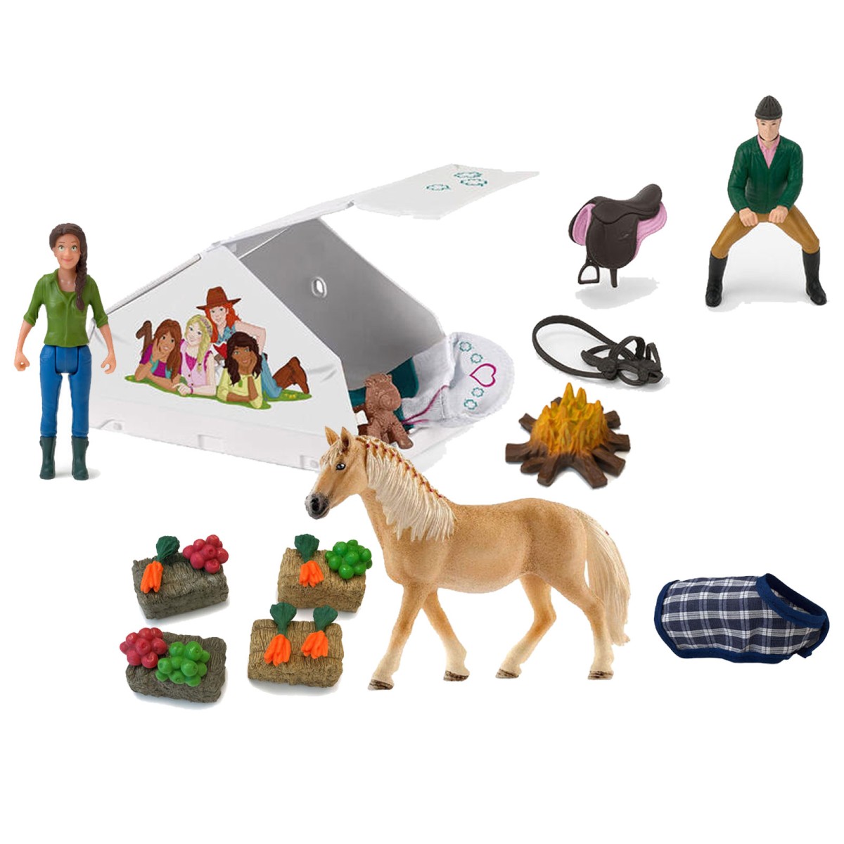 SPAR-SET 418987 - Schleich - Horse Club & Farm World - Camping & Reitabenteuer Set – detailreiche Spielfiguren & Zubehör