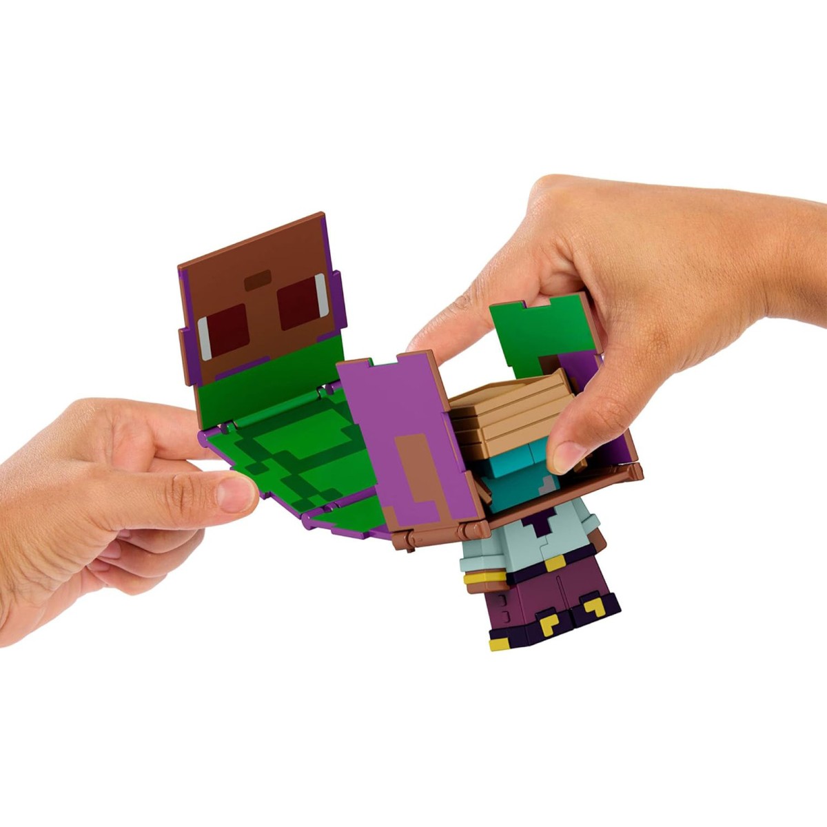 Mattel JCY31 - Minecraft - Flippin' Figs 2er-Pack, Actionfiguren ca. 9cm mit großen Köpfen, Segelnder Efe und Delfin + Truhe