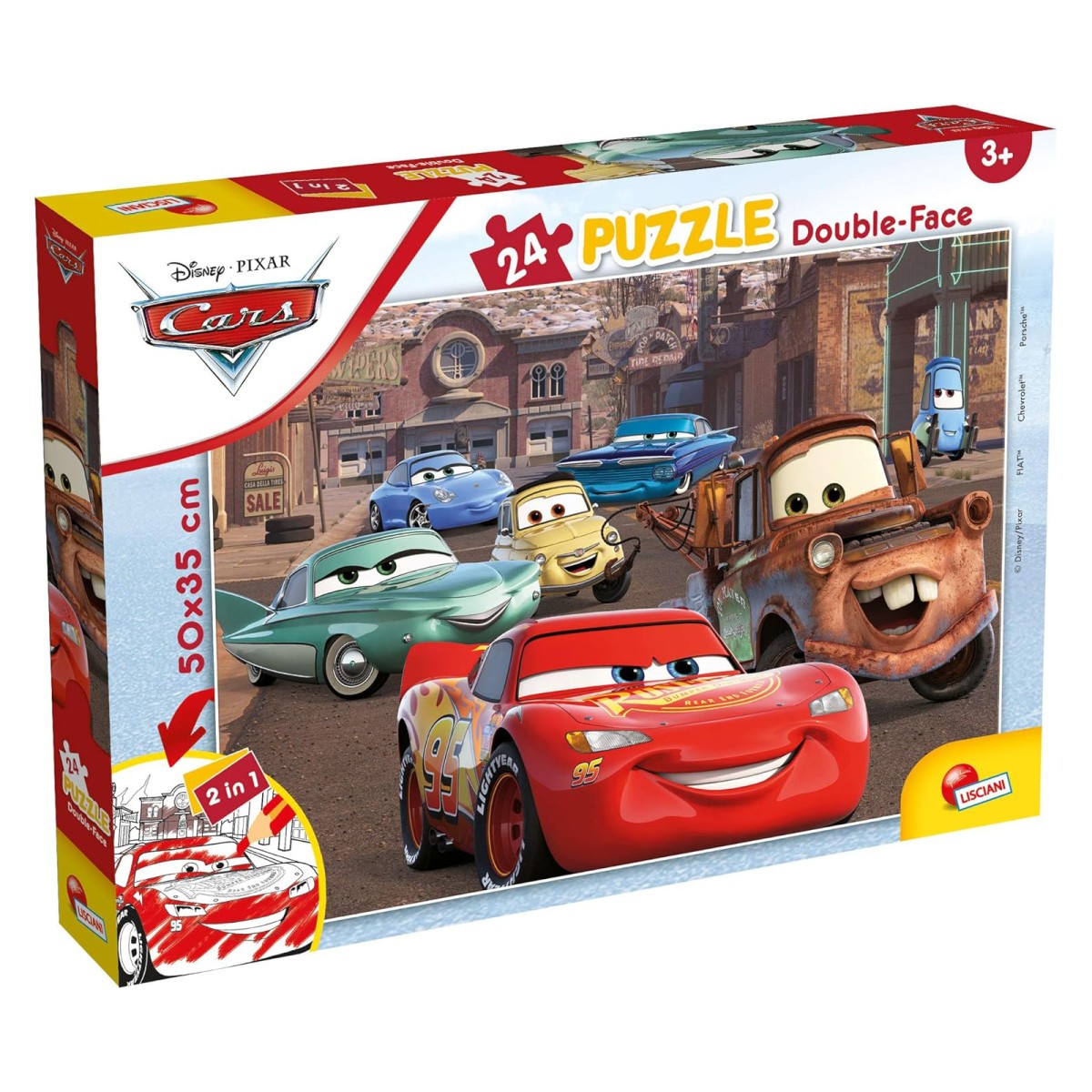 Lisciani 86221 - Disney Pixar Cars - Double Face Puzzle, 24 Teile, 2 in 1, puzzeln und ausmalen