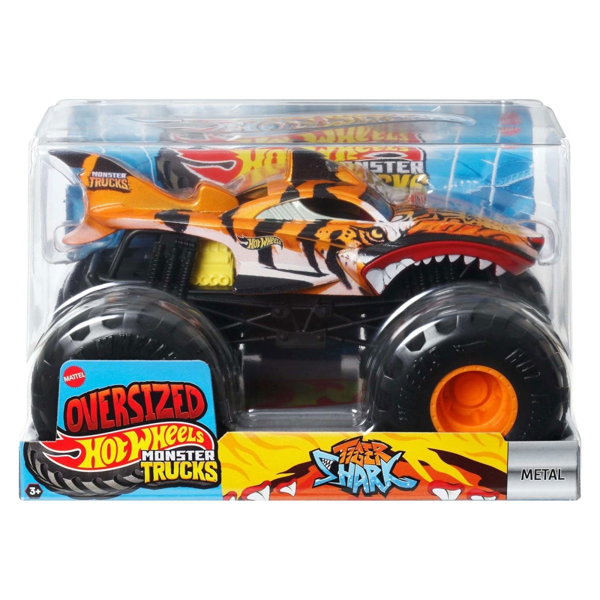 Mattel JDR02 - Hot Wheels - Monster Trucks - Oversized Tiger-Shark, Die-Cast-Truck, 1:24