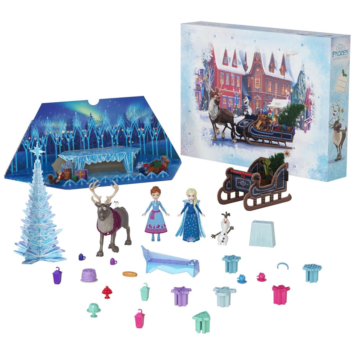 Mattel HWX20 - Disney Frozen - Die Eiskönigin Adventskalender 24 Tage, Anna & Elsa Puppen uvm.