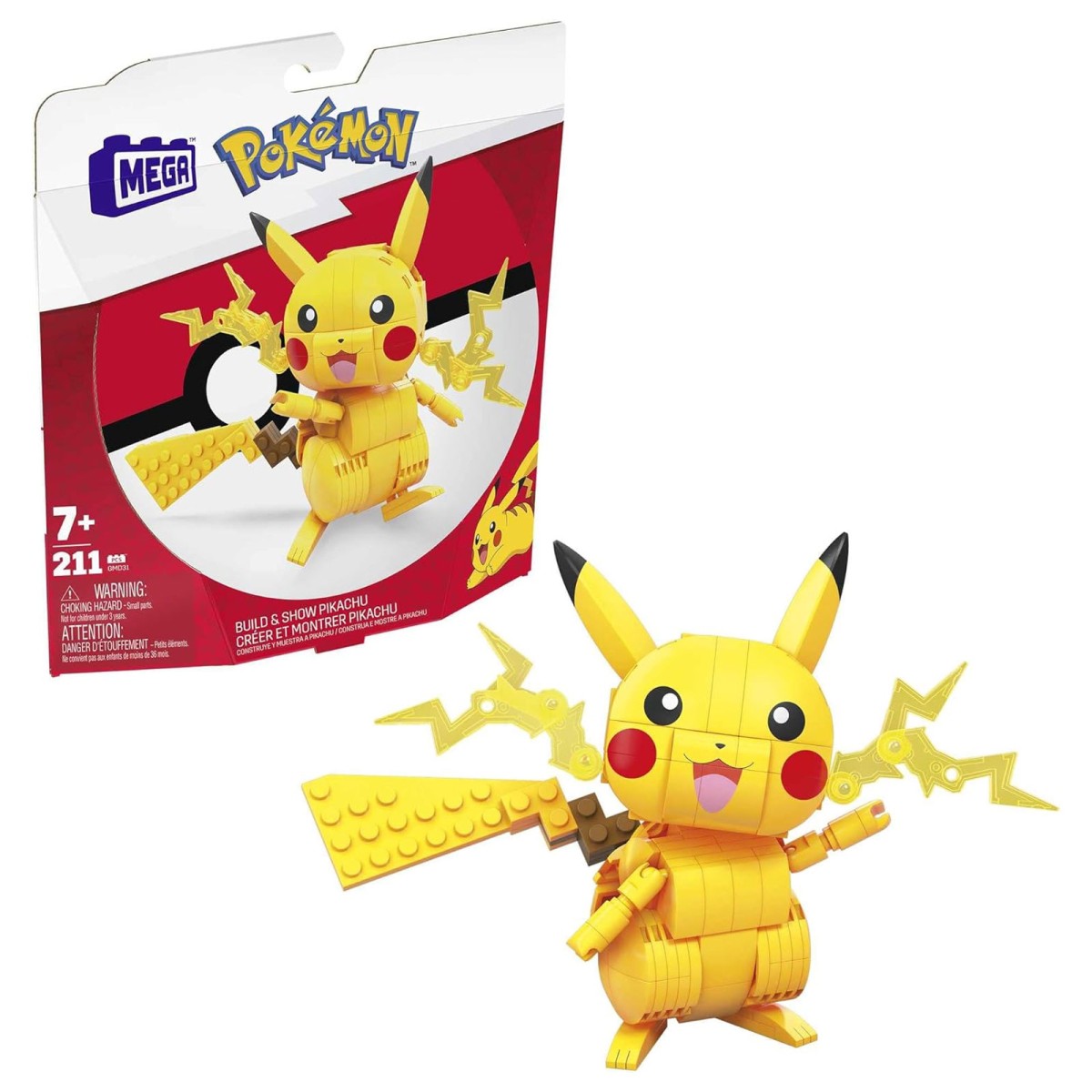 Mattel GMD31 - MEGA - Pokémon - Pickachu zum Zusammenbauen mit 211 Teilen