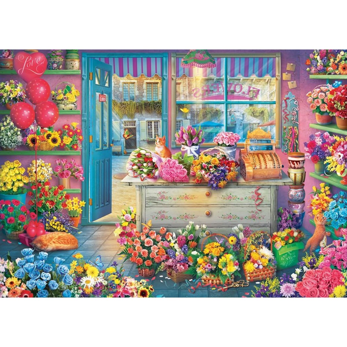 Schmidt 59764 - Puzzle, 1000 Teile, Bunter Blumenladen – 69,3 x 49,3 cm