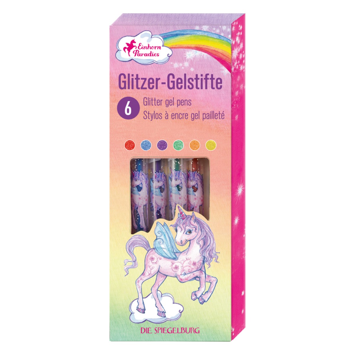 Coppenrath 21096 - Die Spiegelburg - Einhorn-Paradies - Glitzer-Gelstifte, 6er-Pack