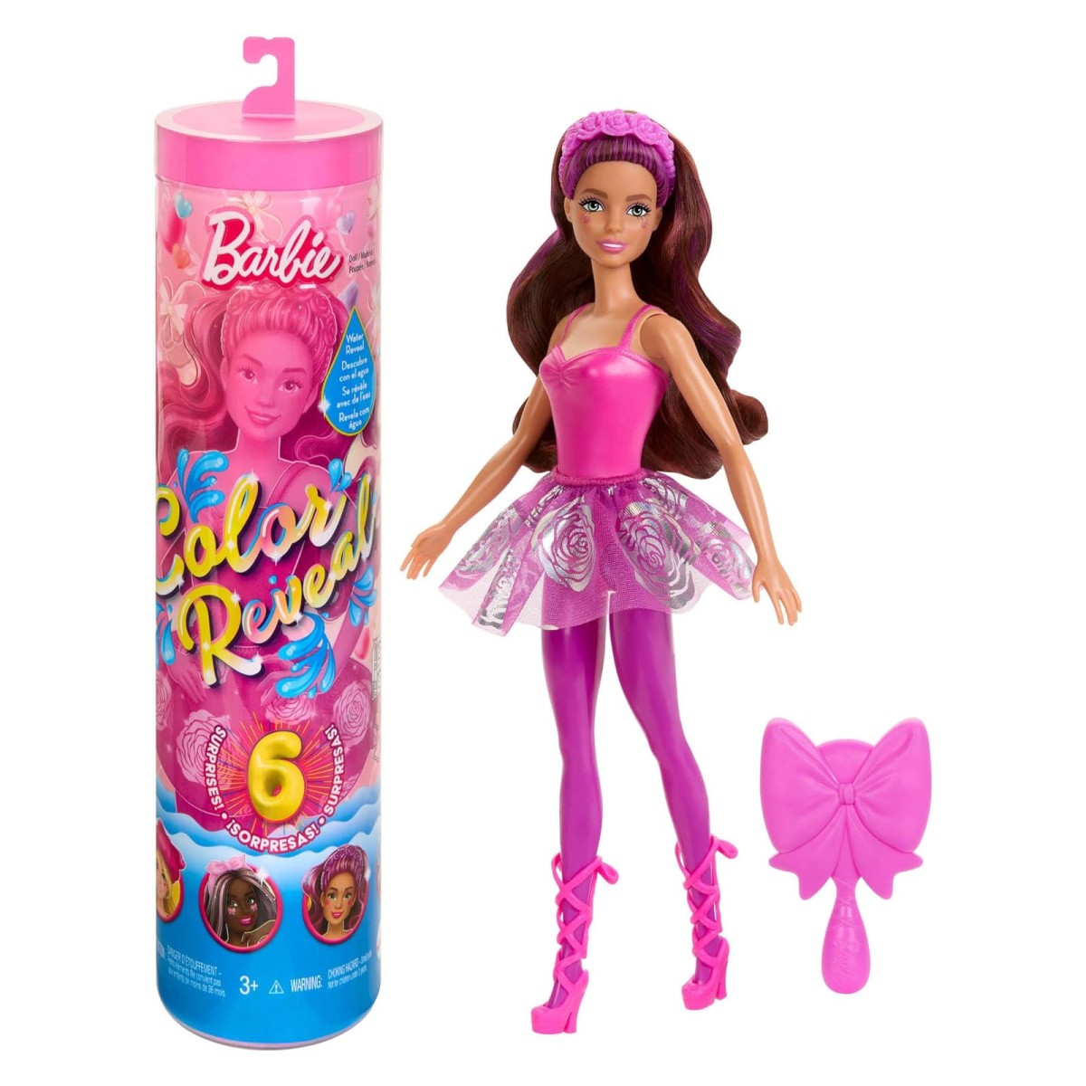 Mattel HRK17 - Barbie - Color Reveal - Ballerina-Puppe mit 6 Überraschungen & Farbwechsel (Auswahl der Puppe zufällig)
