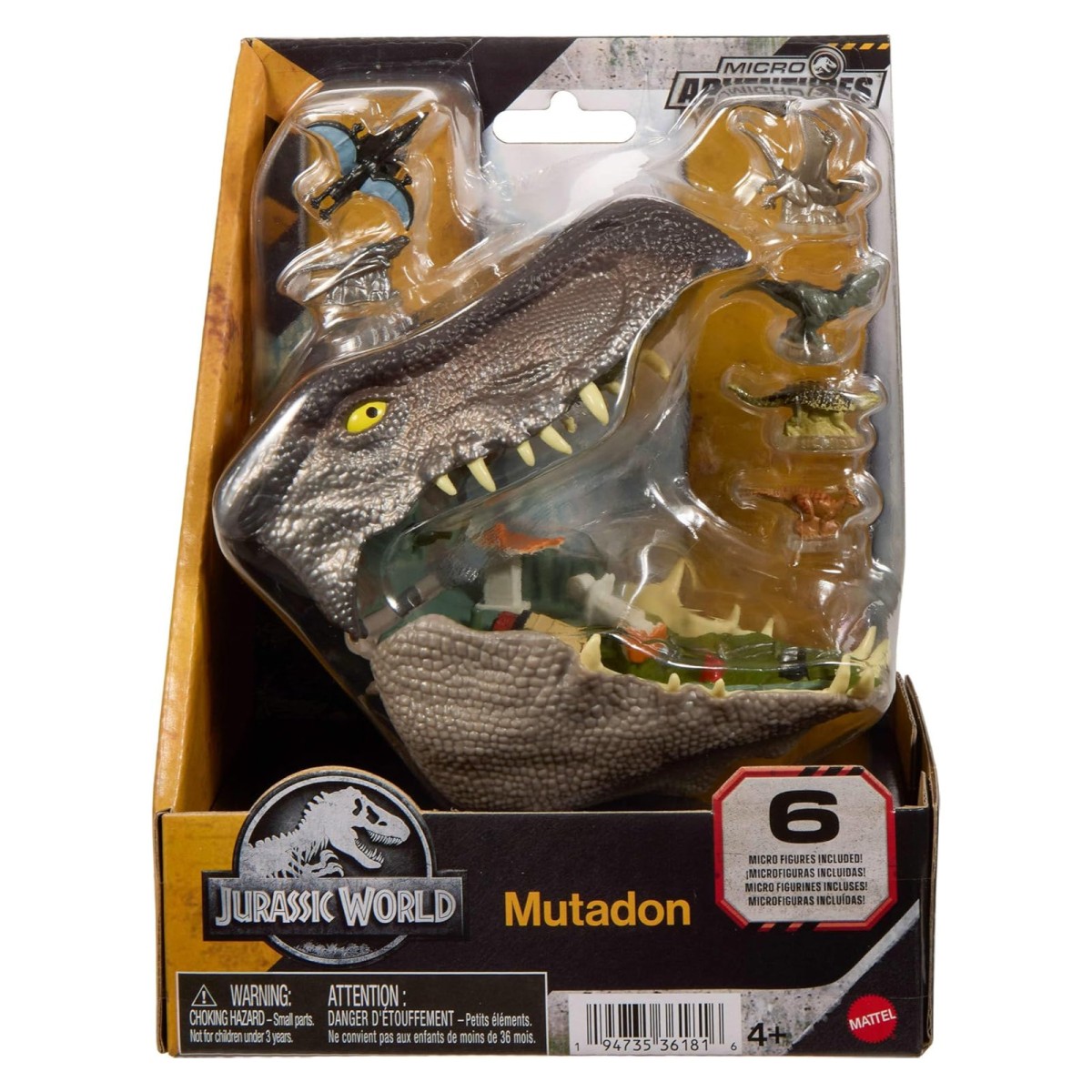 Mattel JLD24 - Jurassic World - Die Wiedergeburt Distortus Rex Abenteuer-Spielset Dinosaurierkopf mit 6 Figuren