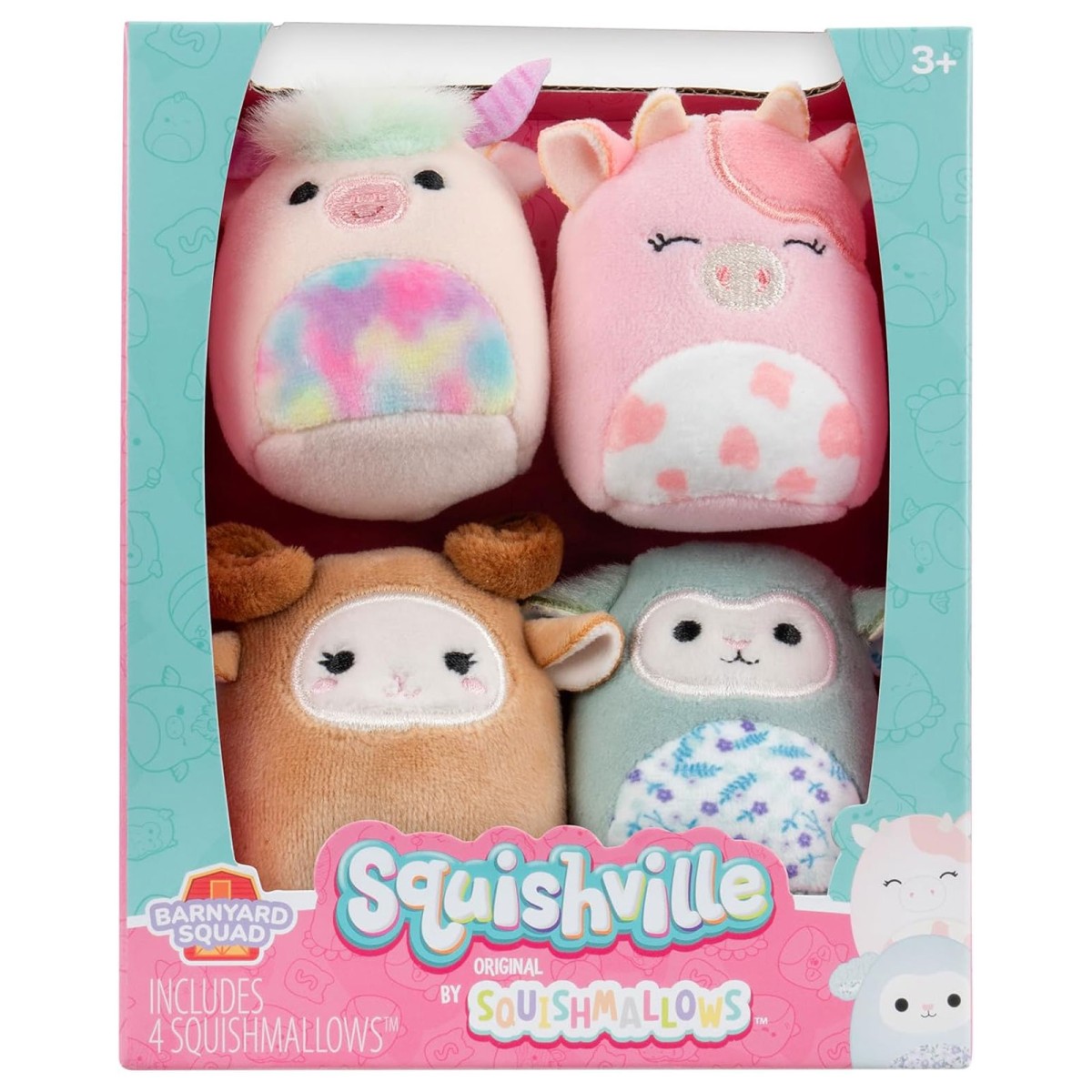 Jazwares SQM0506 - Squishville by Squishmallows - Scheunen Squad – 4er Pack 5 cm Plüschfiguren