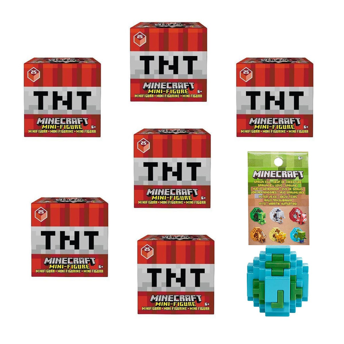 SPAR-SET 191819 - Mojang - Minecraft - 6 TNT-Series Sammelfiguren, Serie 25 + Spawn-Egg
