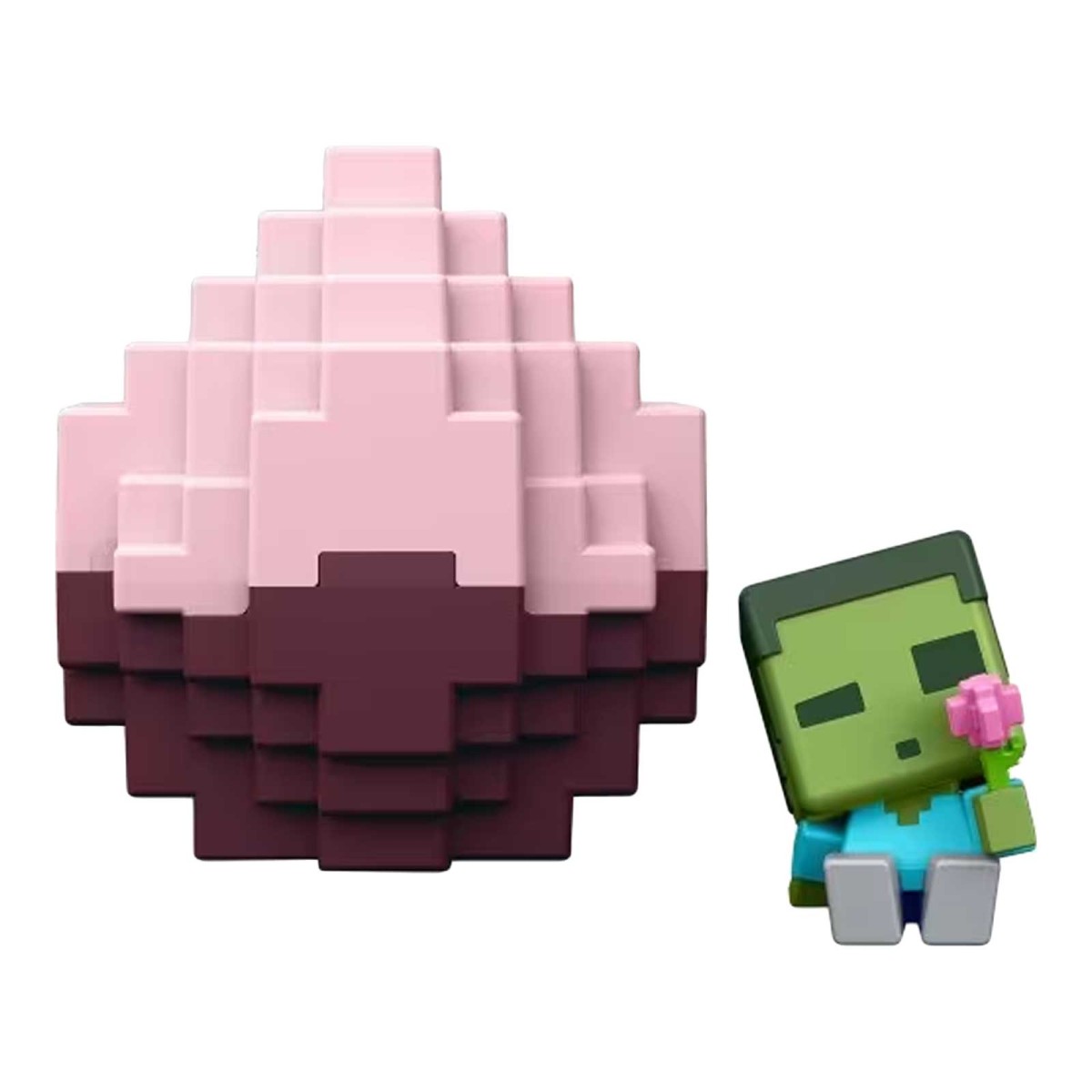 Mattel JCD23 - Minecraft - Spawn-Ei Figur Zombie sitzend mit Blume – Mini Figur, ca. 3cm