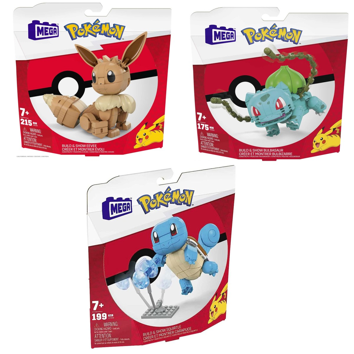 SPAR-SET 421151 - Mattel - MEGA - Pokémon - 3er-Set Klemmbausteine-Satz, Schiggy, Bisasam und Evoli